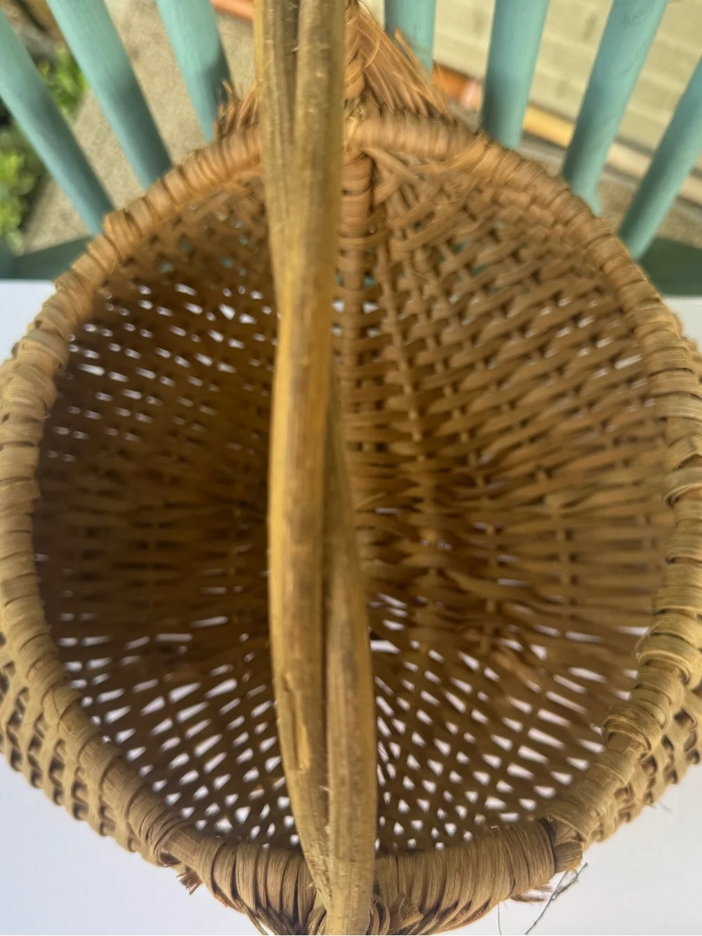 Vintage Handwoven Double Gathering Basket Egg Harvest Market Basket Woven Handle